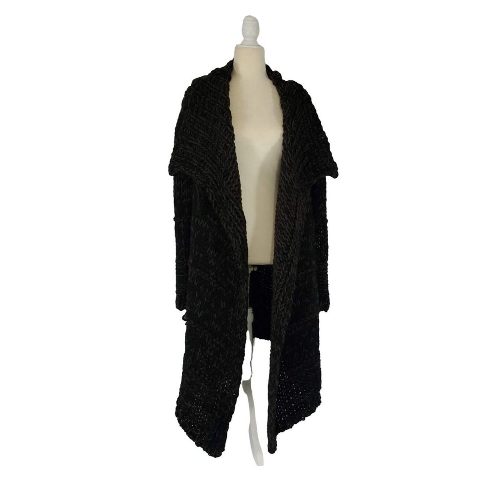 TwinSet Simona Barbieri Black Lavender Knit Crochet Sweater Long Draping Warm M